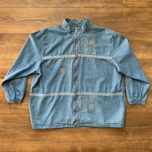Teddi Size 1X Embroidered Floral Classic Cottage VTG Denim Jean Jacket Shacket
